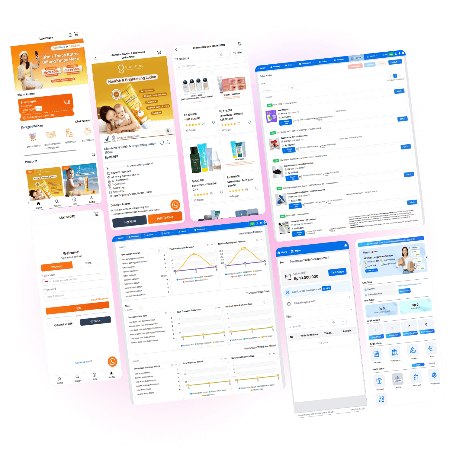 Tampilan dashboard Nexaseller